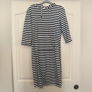 Black & White Striped Hooded Midi Dress